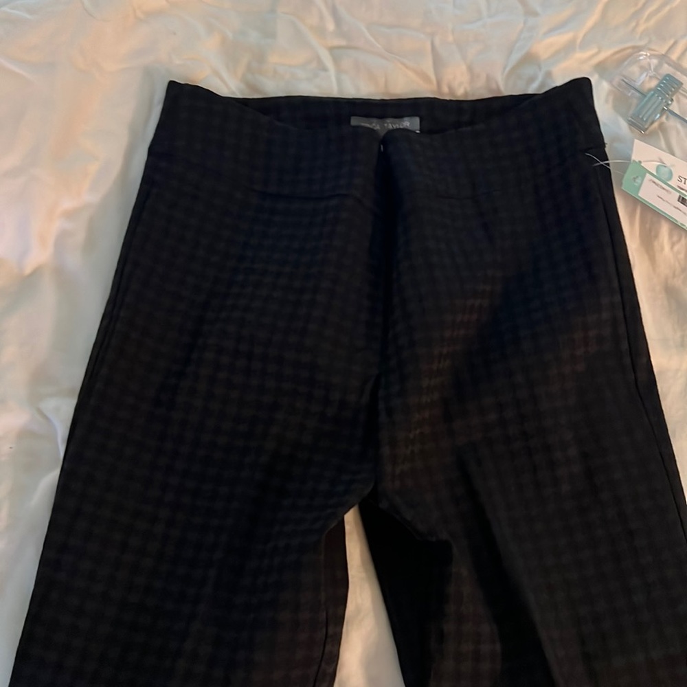 Navy & Black Houndstooth Pull On Straight Leg Slacks